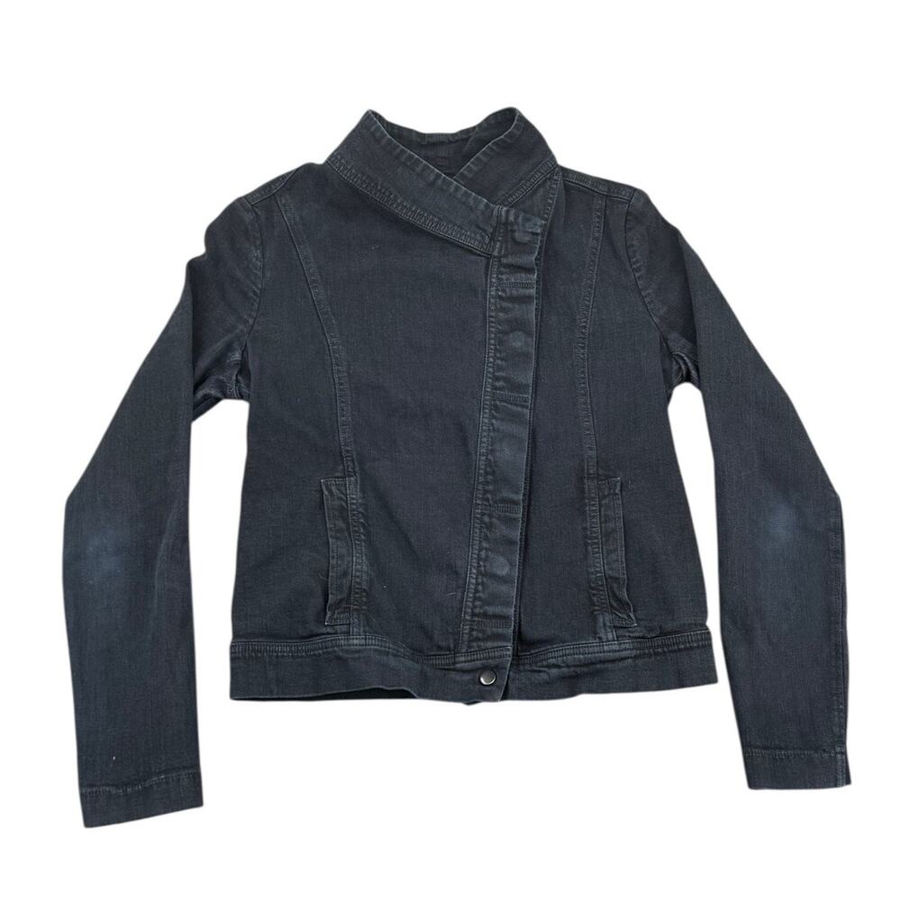 Vince Women's Black Wash Denim Jacket Asymmetrical Snap Front Large